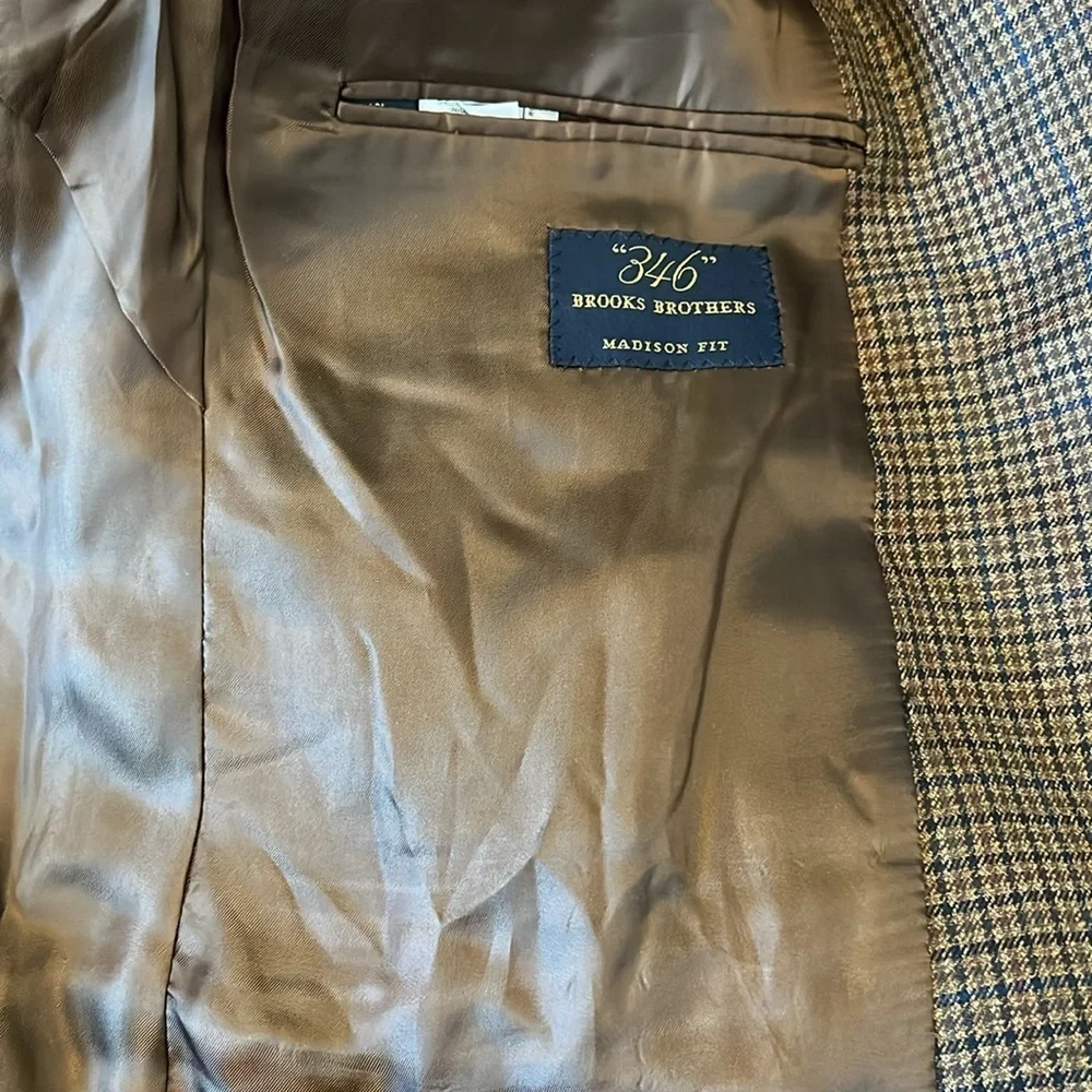 Brooks Brothers 346 Madison Fit Brown Plaid Size 46L